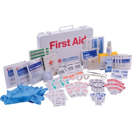 Global Industrial First Aid Kit, 50 Person, ANSI Compliant, Metal Gasketed Case 761290A
